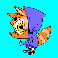 Cute Cartoon Fox in Hoodie with Bright Background