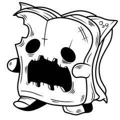 Cute Cartoon Monster Bread With Bite Design Illustration