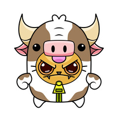 Cute Cartoon cow with Angry Expression in Vector Art
