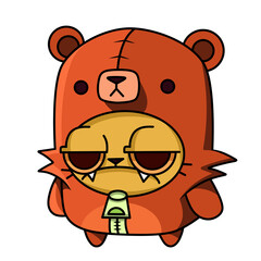Cute Cartoon Character in Bear Costume with Sleepy Expression