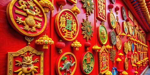 Fototapeta premium Traditional Chinese Symbols and Characters on Red Background for Cultural and Educational Use