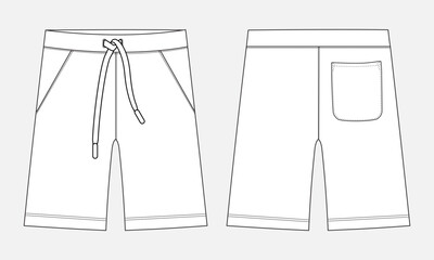 Boys Sweat Shorts vector fashion flat sketch template. Young Men Technical Drawing Fashion art Illustration.
