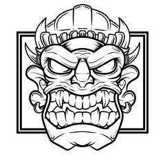 Intricate Samurai Mask Line Art Design Illustration