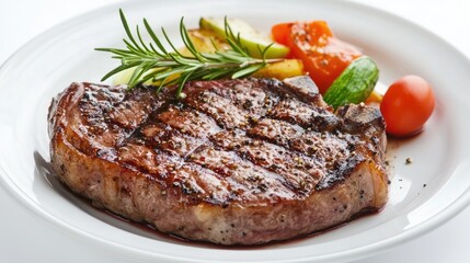 Grilled Steak with Fresh Vegetables on Plate