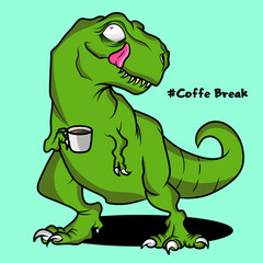 Quirky Dinosaur Enjoying A Coffee Break Cartoon Art