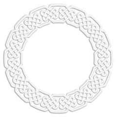 Circular frame with Celtic knots, white. Linear border made with Celtic knots, which looks like a plaster ornament, for use in St. Patrick's Day designs.