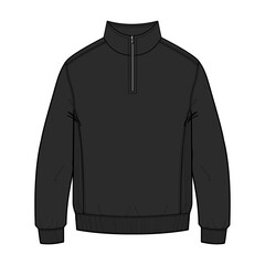 Long sleeve with Short zip fleece jacket overall technical fashion Flat sketch Vector illustration template Front views. Apparel Sweater Jacket Light Black color mock up CAD isolated on white. © ClothingArtStudio 