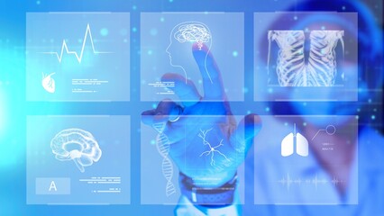 Man in touching gesture technology concept