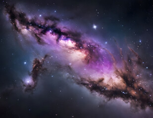 Fototapeta premium Space in purple shades. Milky way, stars, planets, galaxies. Science, research. Night sky