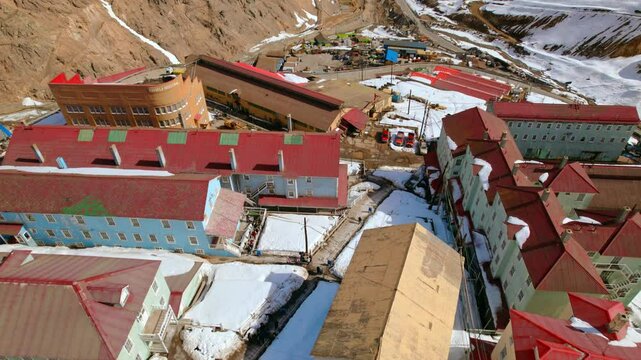 Exploring Sewell Aerial Fly Over Chile's Mountain Mining Town Houses of Andean Cordillera