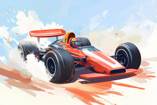child's funny cartoon formula race car illustration art