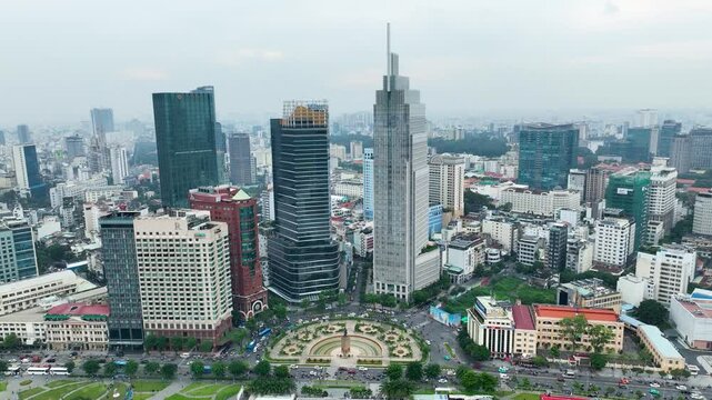 Heart of Saigon, buildings stands tall, beacons of progress, admired by all