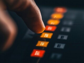 Obraz premium Finger hovering over a list of candidates on a touch-screen voting machine, electronic voting, making a choice, ,