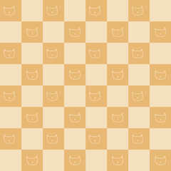 Checkered cat plaid seamless pattern. Hand drawn Cat checkered seamless pattern. Orange checkered Print for cloth design, textile, fabric. Cute plaid cat seamless pattern