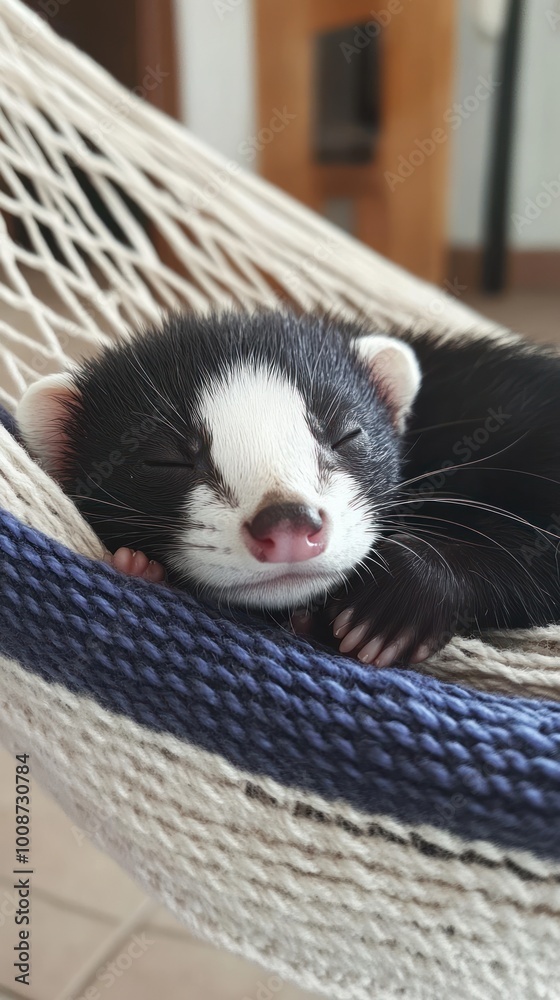 Poster A small, sleeping animal nestled comfortably in a hammock.