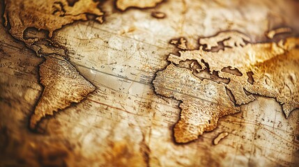 Vintage world map with intricate details and warm tones, perfect for travel, adventure, or historical themes.