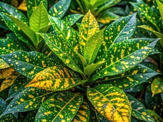 Obraz premium Vibrant Aucuba Plant with Glossy Green Leaves and Yellow Spots in a Natural Outdoor Environment