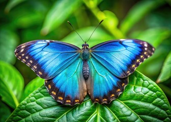 Vibrant Blue Karner Butterfly Resting on Green Leaves in a Beautiful Natural Habitat Setting