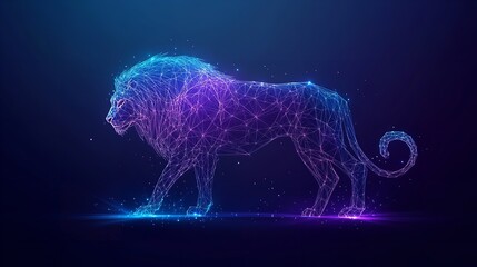 Lion. Polygonal Wireframe Lion Silhouette on Gradient Background