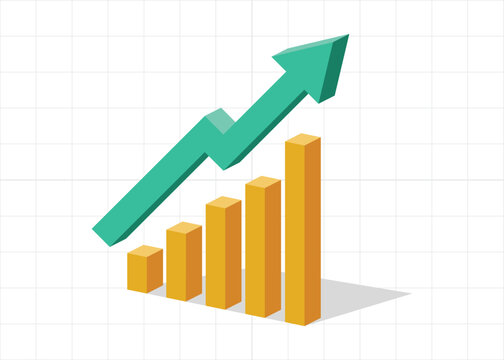 3D arrow graph going up with gaph bars rising represent business growth and profit 2