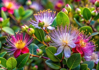 Vibrant Caper Bush Foliage with Delicate Flowers in Natural Habitat under Bright Sunshine
