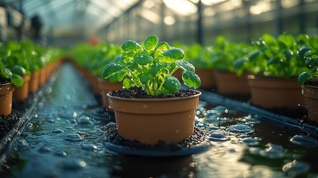 closeup of automated irrigation systems showcases the precision and efficiency of watering techniques in a greenhouse emphasizing technologys role in modern agriculture
