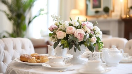 Elegant Floral Arrangement Adorns Dining Table
