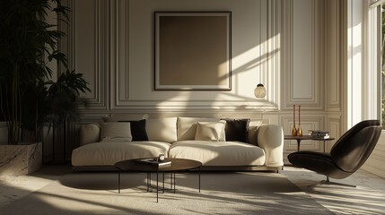 A modern minimalist living room.