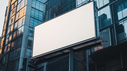 A blank billboard in front of a corperate building.
