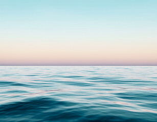 Calm sea under a blue sky at sunrise. waterline. sea water surface. mockup. product display. minimalistic bacground