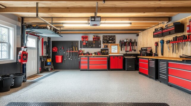 Well-organized garage with tools. Perfect for home improvement, DIY, and construction projects.