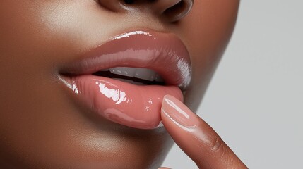 Black woman lips and finger touch.