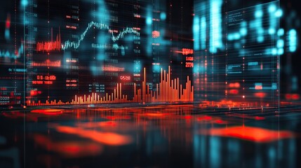 Abstract digital background with charts. This image represents financial market data, technology, or growth.