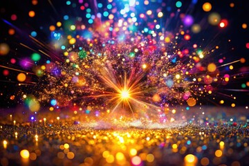 Obraz premium Vibrant Explosion of Sparkles Creating a Colorful and Dazzling Visual Display in Dark Background
