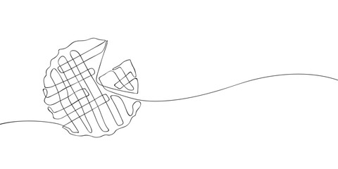 A single line drawing of an apple pie. Continuous line thanksgiving apple pie icon. One line icon. Vector illustration.