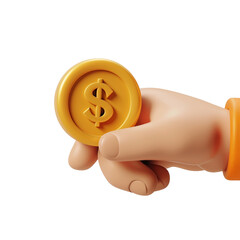 3D Hand holding coin with arrow. Cashback concept. isolated on transparent background
