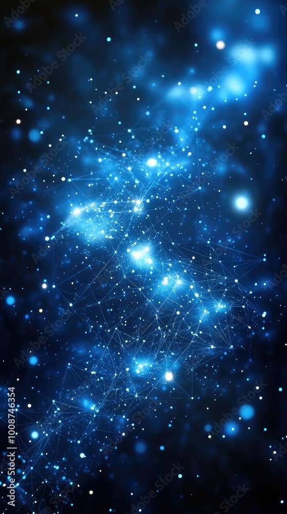 Wall mural abstract blue particles background with connecting dots and lines forming a network