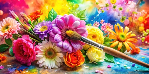 Vibrant Floral Watercolor Design with Colorful Blossoms and Artistic Brush Strokes for Backgrounds