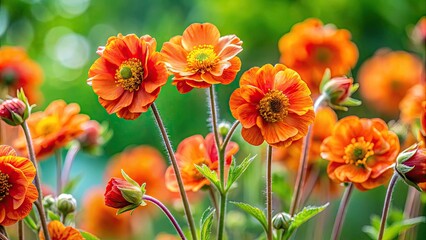 Vibrant Geum Flowers in Full Bloom Against a Soft Focus Green Background in a Natural Setting