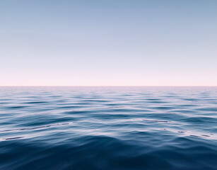 Fototapeta premium Calm sea under a blue sky at sunrise. waterline. sea water surface. mockup. product display. minimalistic bacground