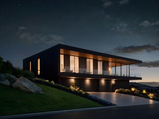 Obraz premium 3d View of luxurious house with modern architecturl home design