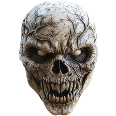 Naklejka premium A Menacing Skull with Twisted Features and Piercing Eyes, Eerie and Sinister Look isolated on transparent background. 
