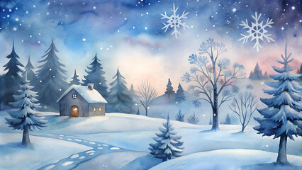 Naklejka premium winter landscape with snow covered house