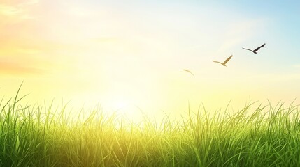 Stunning autumn sunrise background of a meadow and sky in early morning
