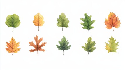 Fototapeta premium Fall season botanical art autumn background design with oak leaves. Simple contemporary style illustration for fabric, print, cover, banner, wall paper.