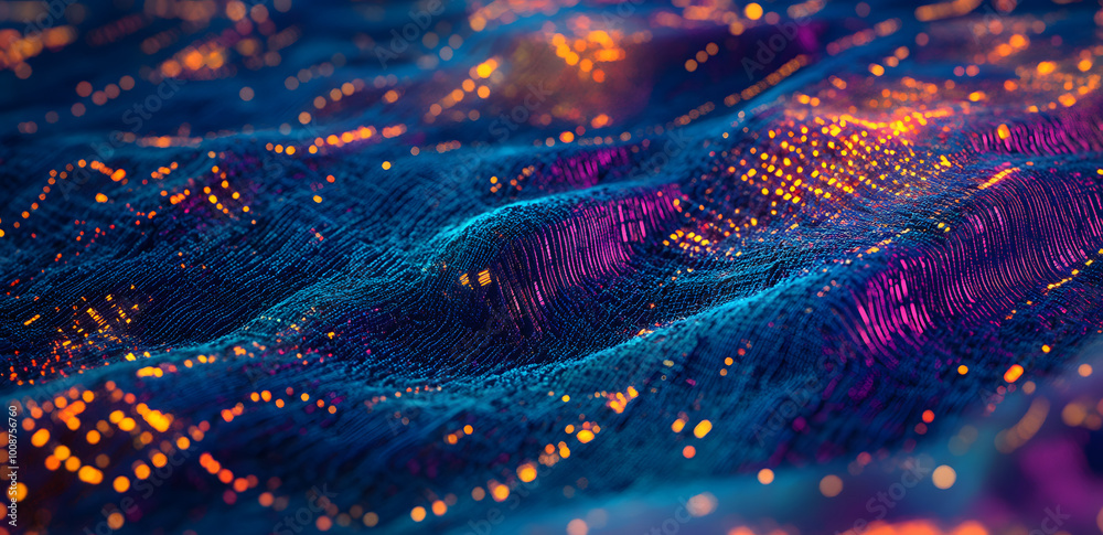 Poster cyber data stream. digital neural networks. 3d illustration of a wavy open source surface
