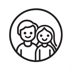 A simple line drawing of a family , young couple, teenage children. vector illustration
