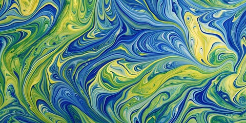 Fototapeta premium Swirling Abstract Liquid Art in Blue, Yellow, and Green Hues