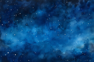 Watercolor blurred abstract background. Dark blue background with white splashes. Night sky with stars. space. Background.