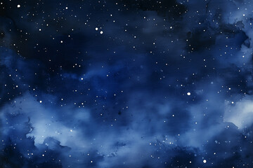 Fototapeta premium Watercolor blurred abstract background. Dark blue background with white splashes. Night sky with stars. space. Background.